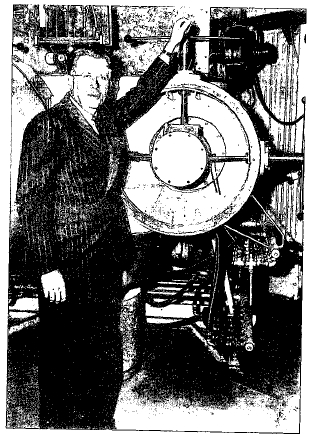 Ernest O. Lawrence, in front of a particle-accelerating cyclotron. Lawrencium is named after him.