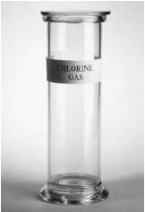 Chlorine gas belongs to the halogen chemical family.