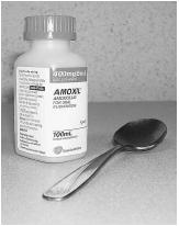 A bottle of Amoxil, one brand name of semisynthetic penicillin amoxicillin.