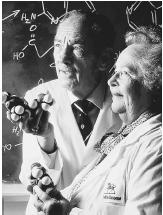 American chemist Gertrude B. Elion (right) with her colleague George H. Hitchings, recipients, with Sir James W. Black, of the 1988 Nobel Prize in physiology or medicine, "for their discoveries of important principles for drug treatment."