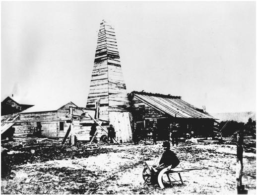 The world's first oil well, near Titusville, Pennsylvania, 1863.