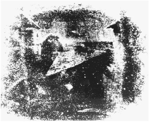 The first known photograph, made in 1826. It shows the courtyard outside the room of Joseph-Nicéphore Niepce.