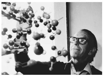 British biochemist Frederick Sanger, recipient of the 1958 Nobel Prize in chemistry, "for his work on the structure of proteins, especially that of insulin," and co-recipient, with Walter Gilbert and Paul Berg, of the 1980 Nobel Prize in chemistry, "for their contributions concerning the determination of base sequences in nucleic acids."