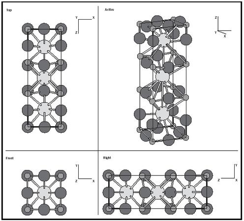 Figure 1. The crystal structure of YBa2Cu3O7-y. Redrawn from Naval Research Laboratory. Available from http://cst-www.nrl.navy.mil/lattice/struk.picts/.